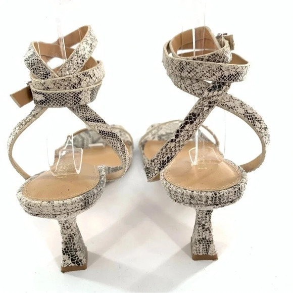 Express heels size 9 gray cream faux vegan leather snakeskin print party - Picture 11 of 12